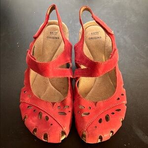 Earth Origins Red Sandals with Mary Jane Strap and Perforated Design